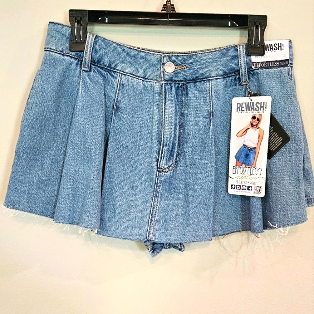 NWT‎ REWASH Brand Pleated Effortless Denim Skort: Size- 7/28